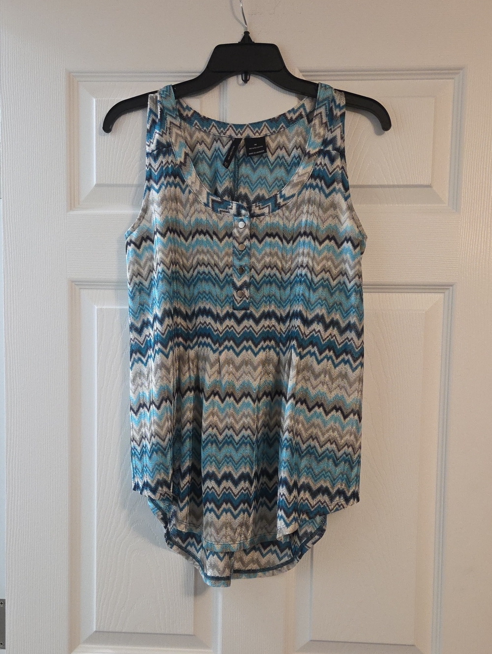 new directions Teal Blue Multi Chevron Henley Tank